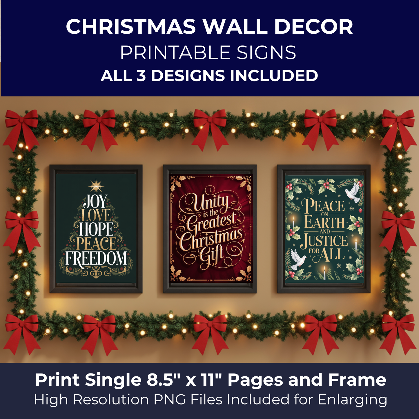 Christmas Printable Wall Art, Christmas Digital Posters, Subtle Anti Trump Posters