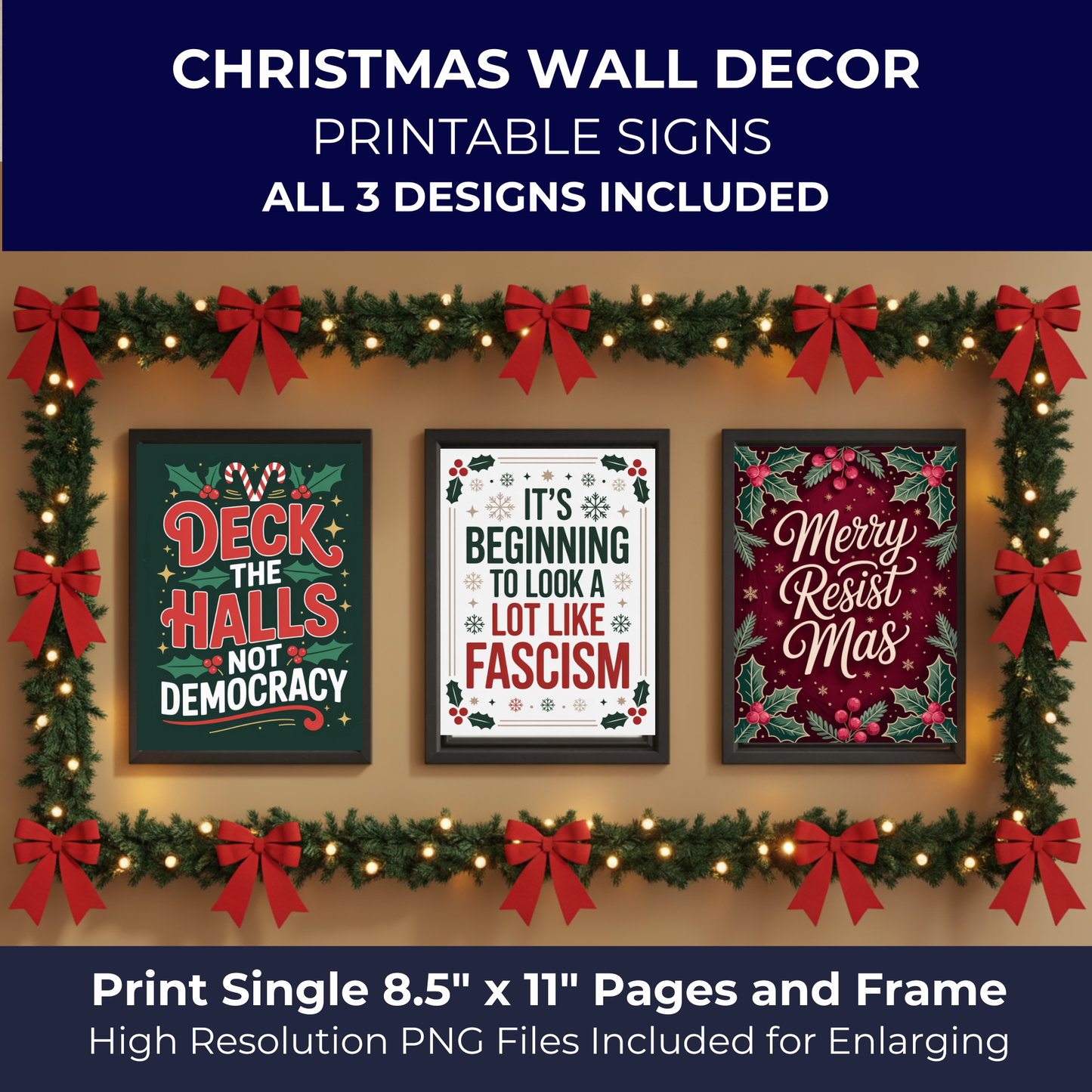 Christmas Printable Wall Art, Christmas Digital Posters, Funny Anti Trump Christmas Posters