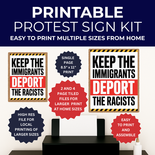 Anti ICE Protest Sign - Printable Protest Sign Kit - Keep The Immigrants Deport the Racists