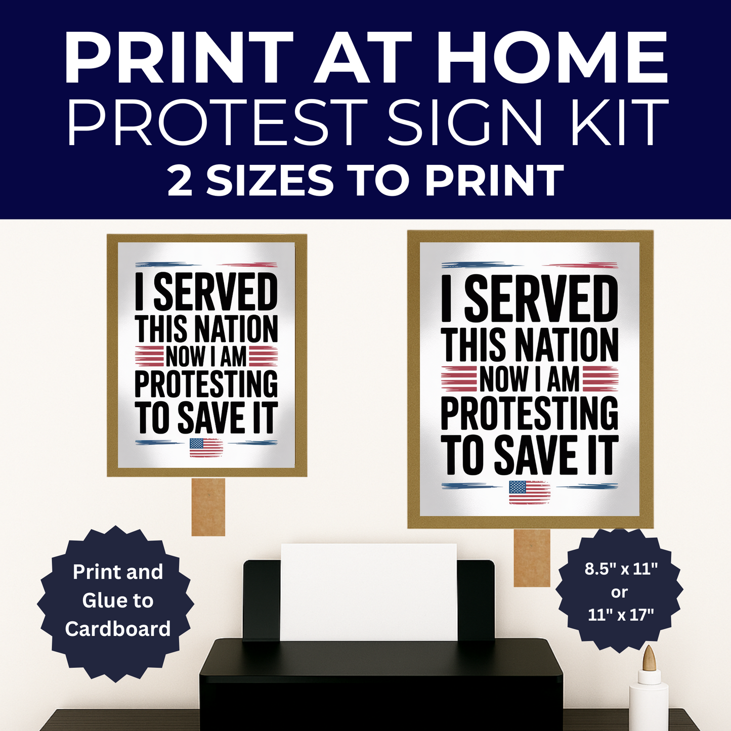 Veterans Protest Signs, No Kings Protest Signs 2 Sizes - Print at Home and Glue to Cardboard, Anti Trump Signs, Printable Protest Signs