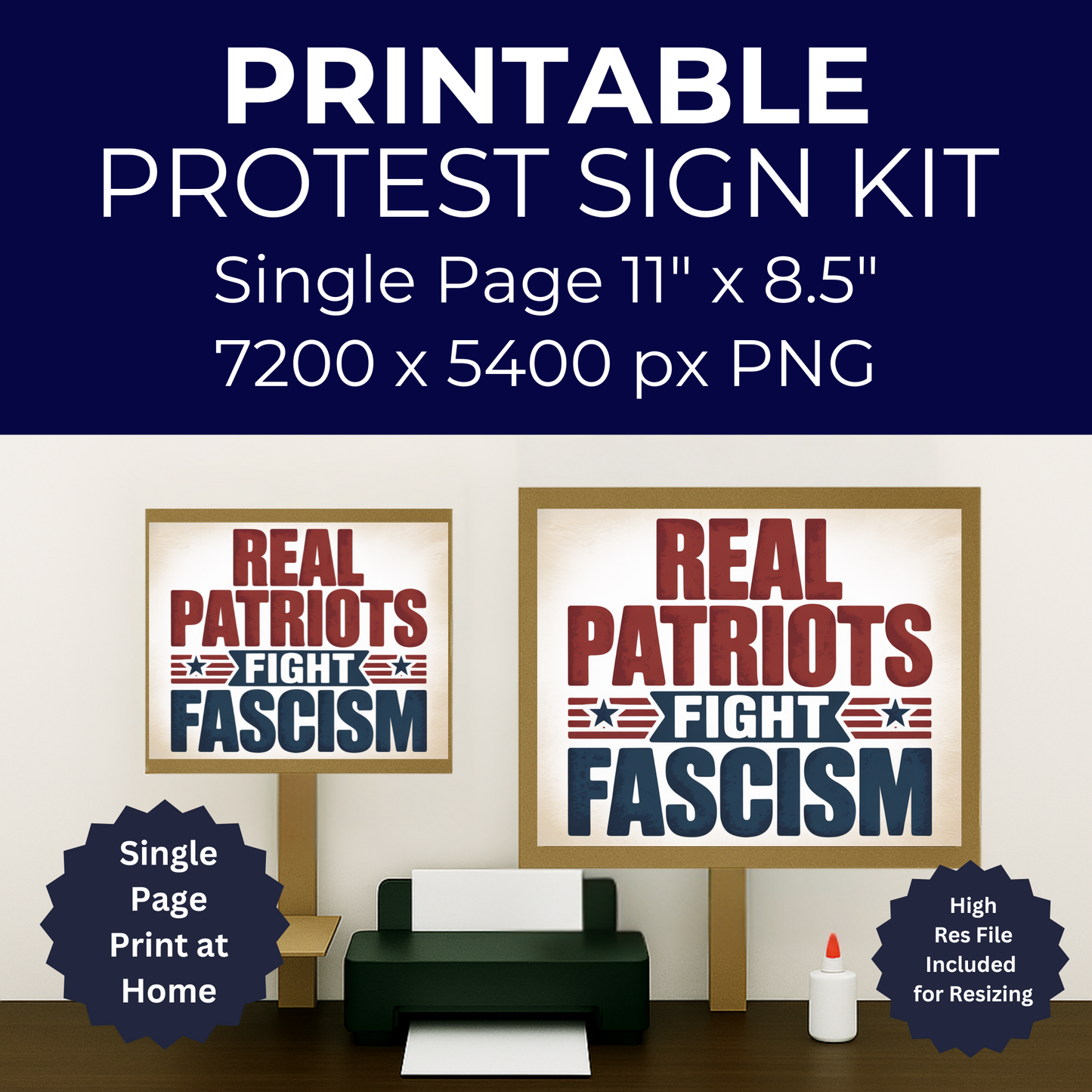 Real Patriots Fight Fascism Printable Protest Sign, Digital Download Poster, Protest PNG, Anti Trump PNG