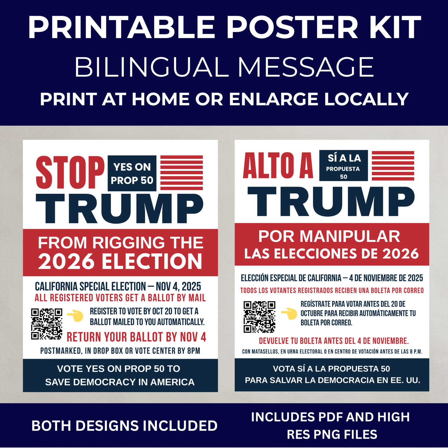 Yes On Prop 50 Posters - Digital Download - Bilingual - Printable Posters