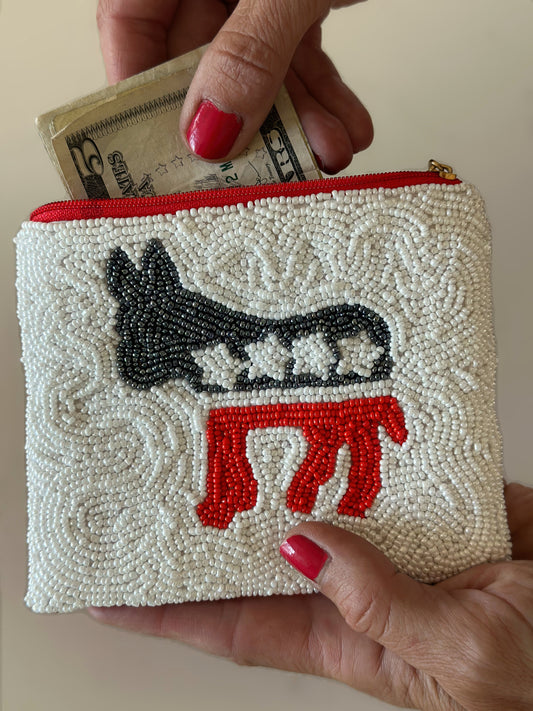 Coin Purse, Purse Pouch, Democrat Donkey, Unique and Beautiful Handmade Seed Bead Coin Pouch