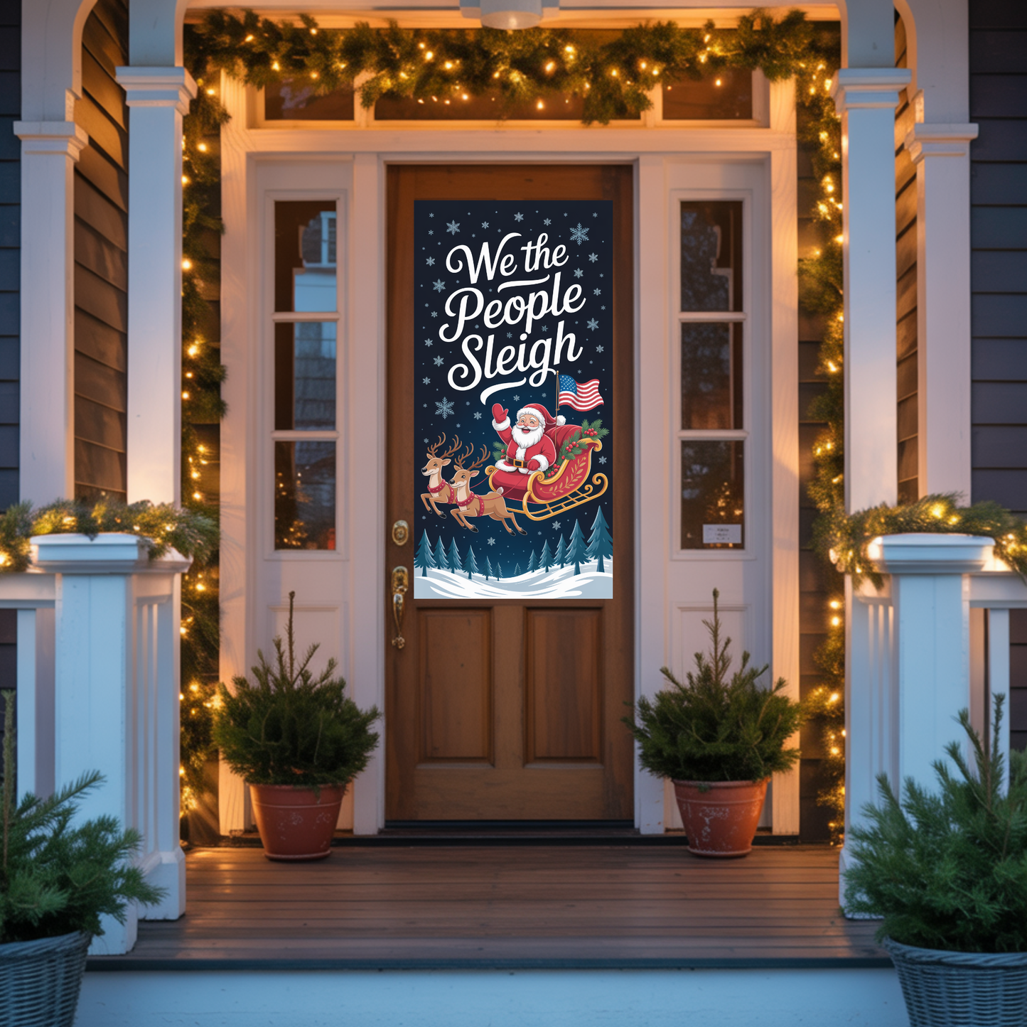 We the People Sleigh Christmas Door Sign, Christmas Door Decor, 24" x 48", Waterproof Vinyl, Holiday Door Sign, Holiday Door Decor