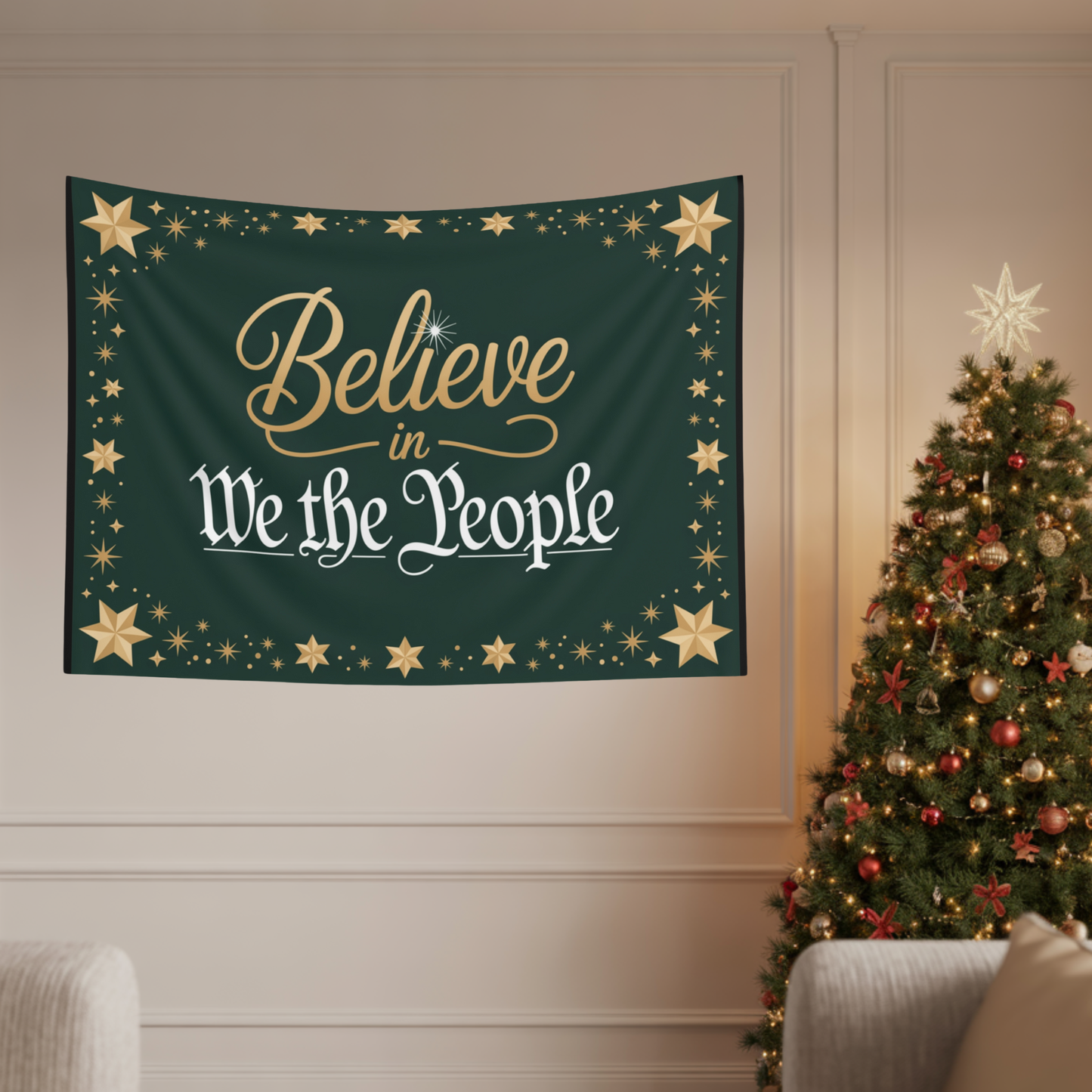 Believe in We the People Indoor Wall Tapestry | Christmas Wall Decor | Christmas Wall Tapestry