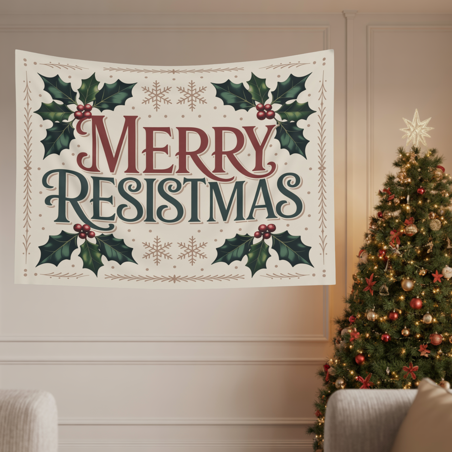 Merry Resistmas Indoor Wall Tapestry | Christmas Wall Decor | Christmas Wall Tapestry