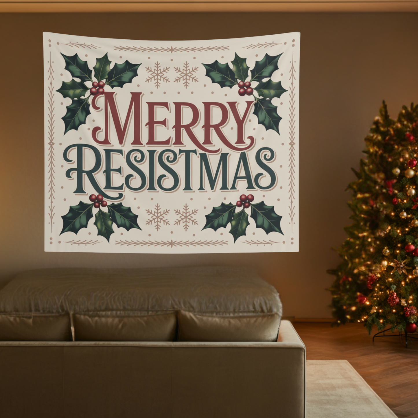 Merry Resistmas Indoor Wall Tapestry | Christmas Wall Decor | Christmas Wall Tapestry