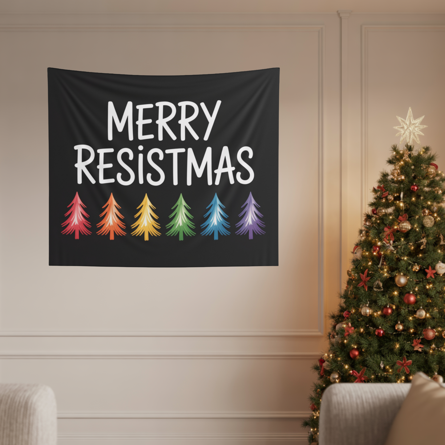 Merry Resistmas Indoor Wall Tapestry | Christmas Wall Decor | Christmas Wall Tapestry | Christmas Party Sign