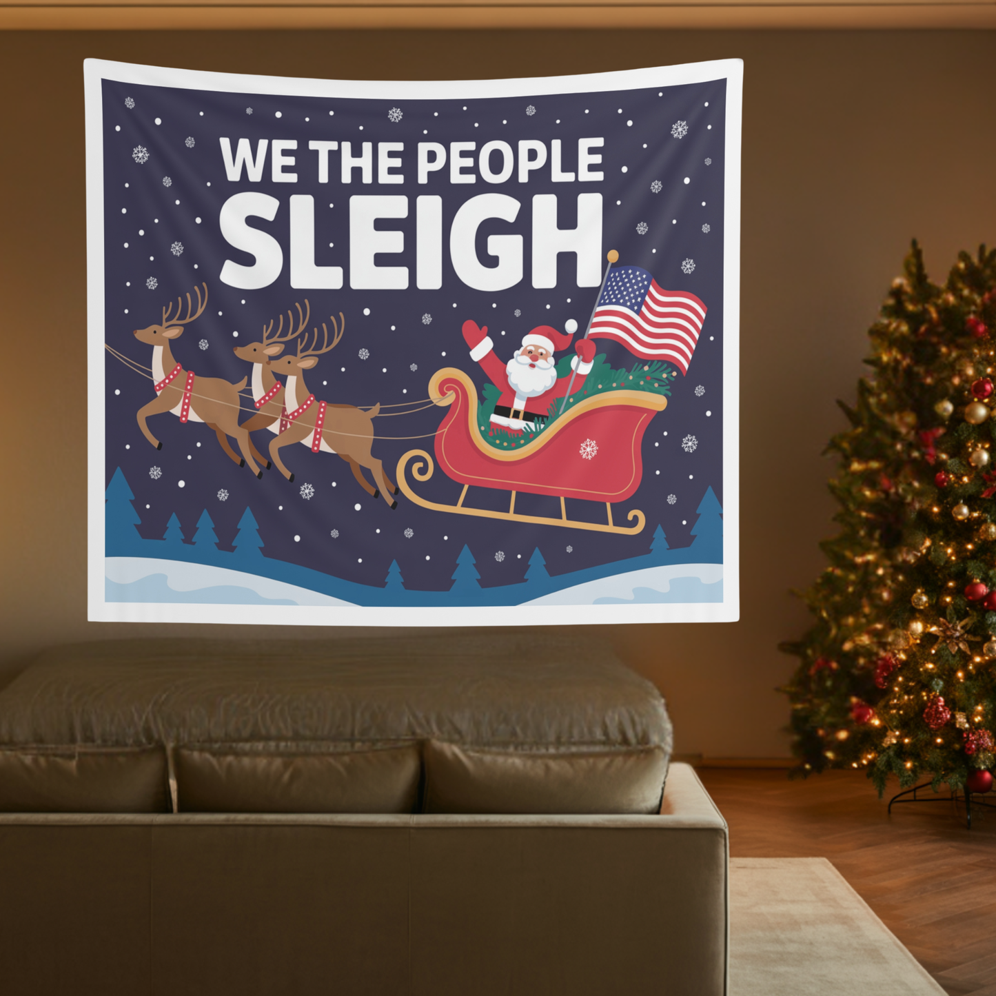 We the People Sleigh Indoor Wall Tapestry | Christmas Wall Decor | Christmas Wall Tapestry | Christmas Party Signs