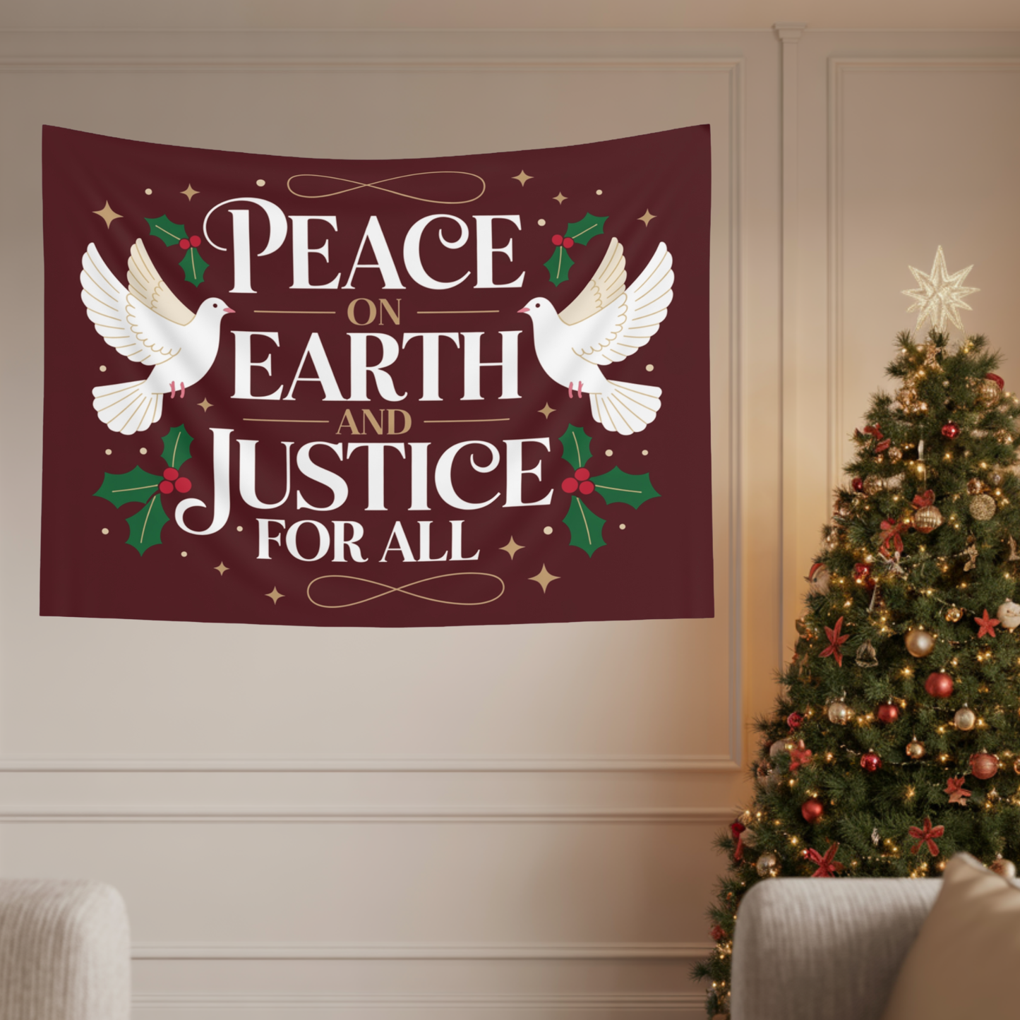Peace on Earth Indoor Wall Tapestry | Christmas Wall Decor | Christmas Wall Tapestry