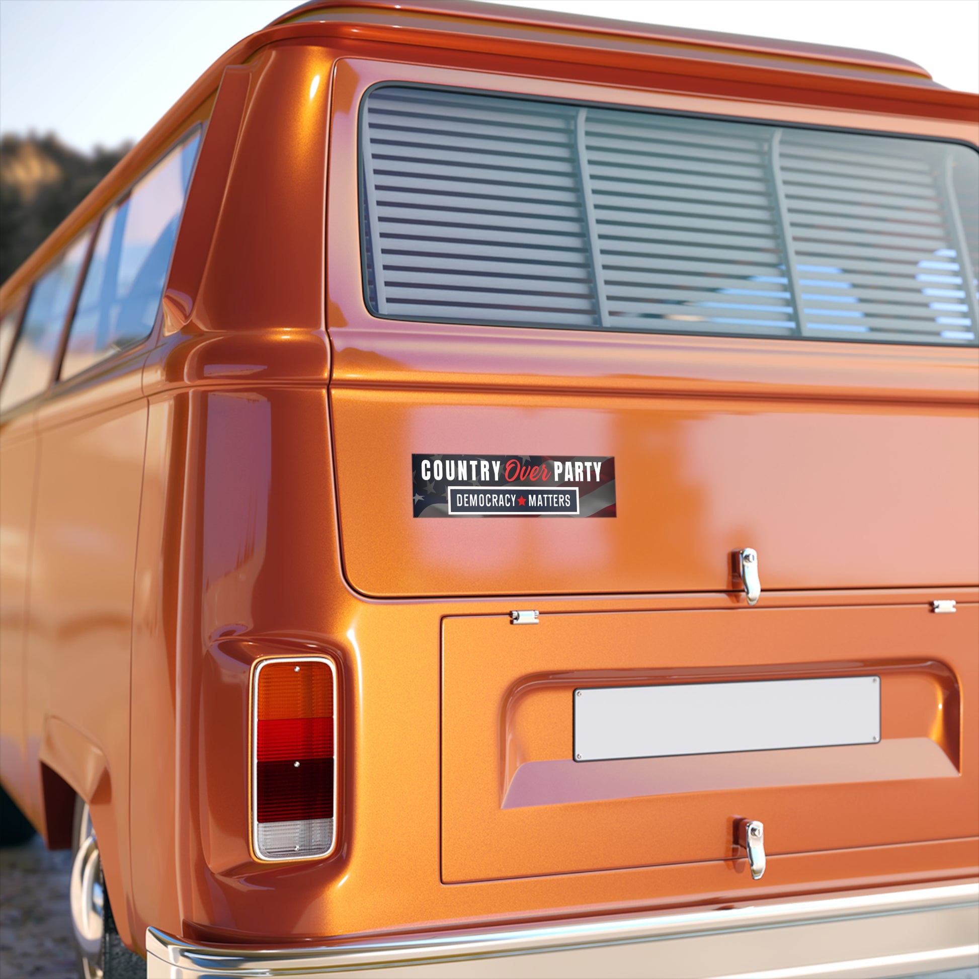 Political Bumper Sticker, Country Over Party, On Vehicle