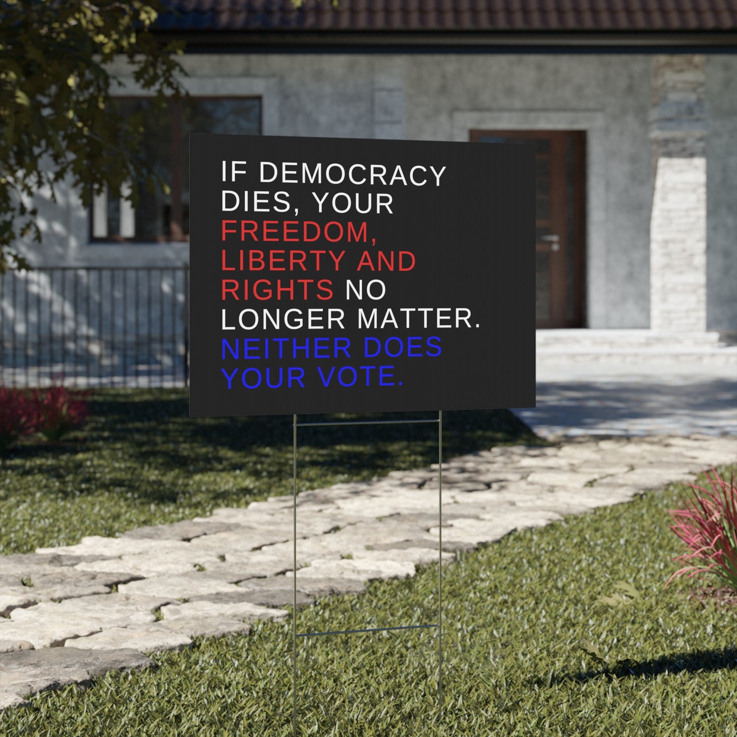 Vote for Democracy Lawn Sign, 18 x 24, Mounting Stake Incl., Print on Both Sides, Democracy Sign, Democracy Garden Sign, Save Democracy Sign