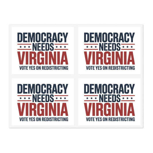 Democracy Needs Virginia Vote Yes on Redistricting Sticker Sheet | Virginia Special Election Stickers
