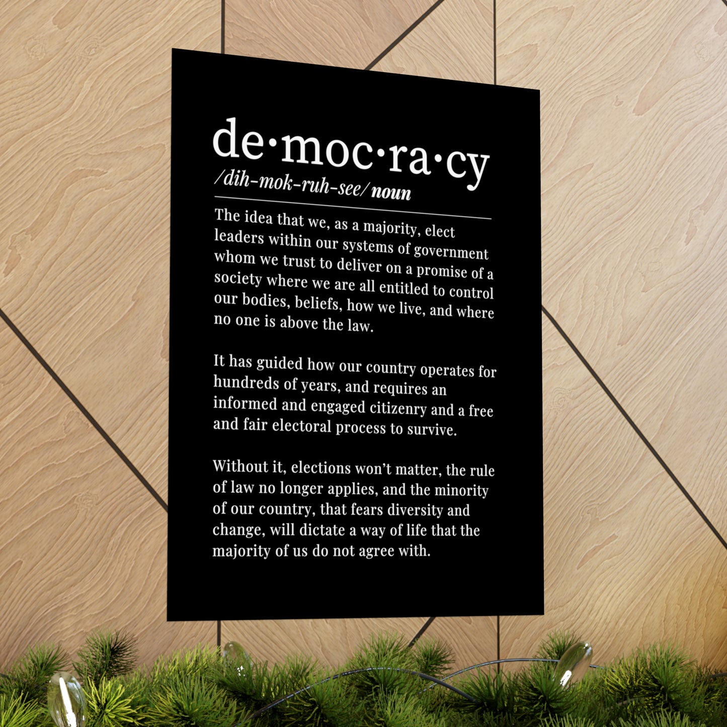 Democracy Poster, 18 x 24, Matte, Black and White, Democracy Definition