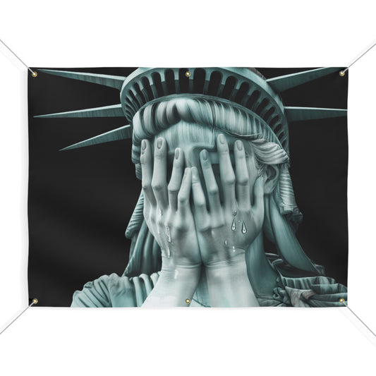 Weeping Statue of Liberty Banner | Anti Trump Protest Sign | 2 Sizes | Vinyl Outdoor | Hanging Ropes Included
