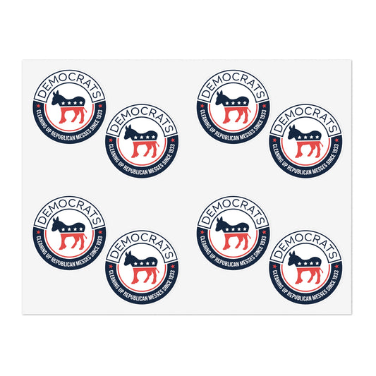 Political Postcard Stickers - "Democrats Cleaning Up Republican Messes Since 1933" Sticker Sheet - Democrat Stickers