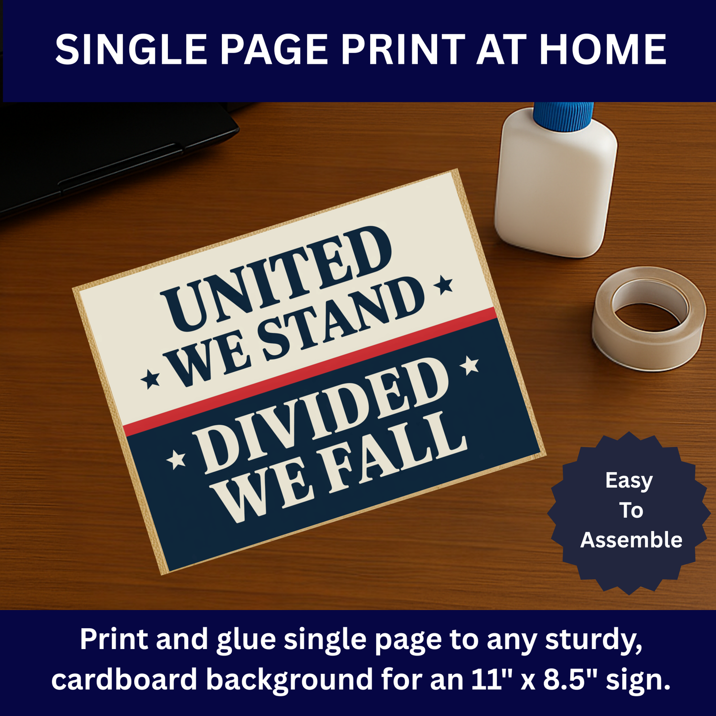 No Kings Protest Sign - Printable Protest Sign Kit - United We Stand Divided We Fall