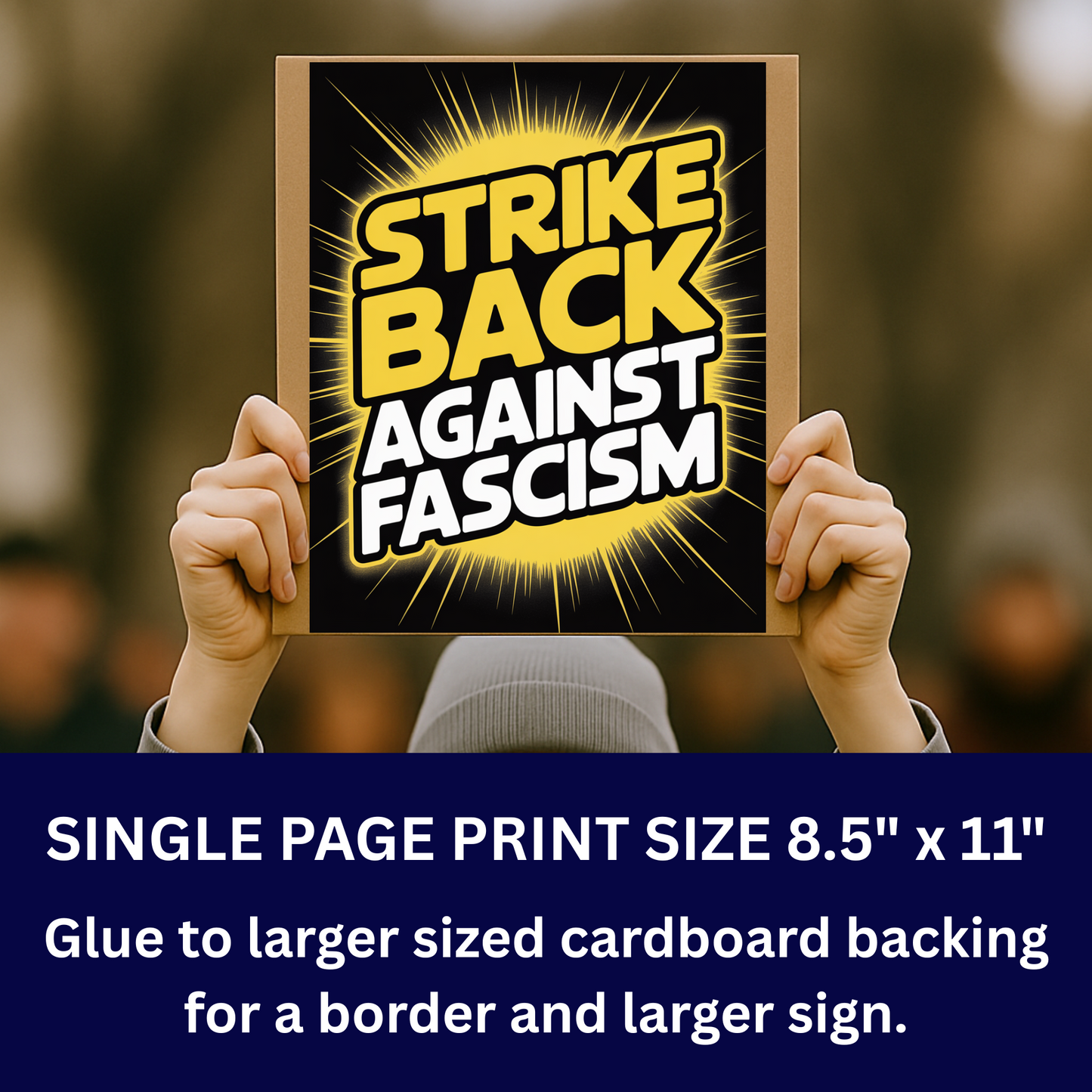 Strike Back Against Fascism Protest Sign, Printable Protest Sign, No Kings Digital Protest Sign
