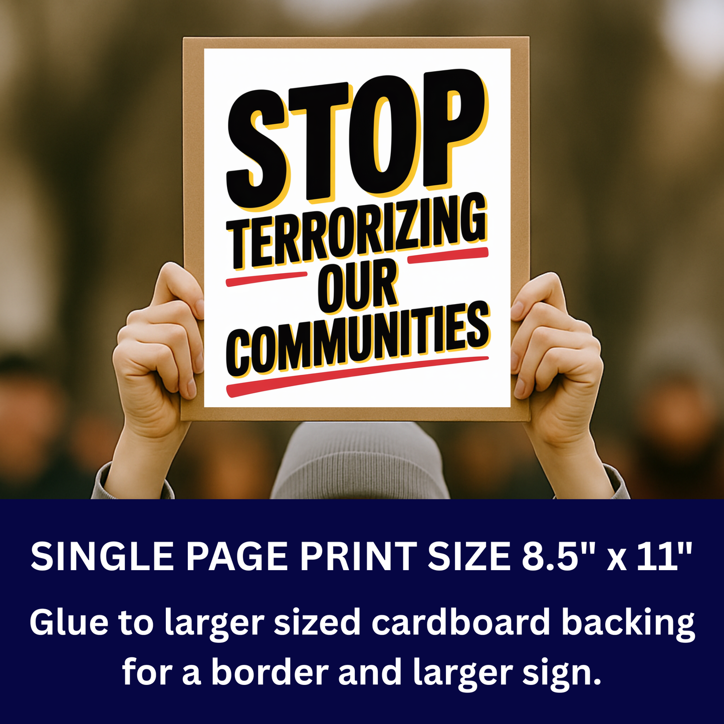 Anti ICE Protest Sign - Stop Terrorizing Our Communities - Printable Protest Sign Kit - Protest Sign PNG