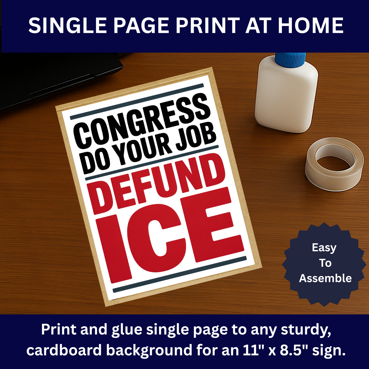 Congress Do Your Job Defund ICE Protest Sign - Printable Protest Sign Kit