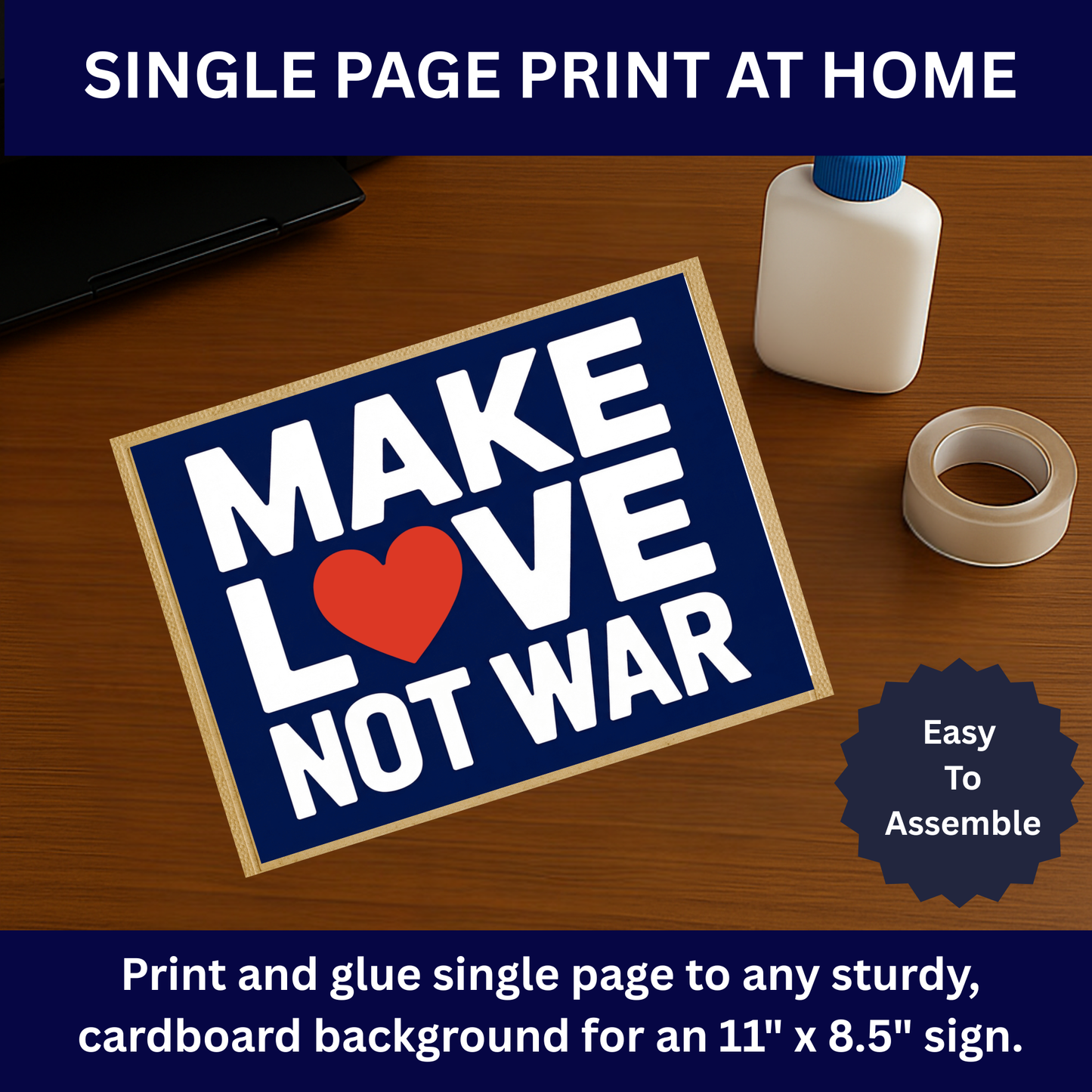 No Kings Protest Sign - Printable Protest Sign Kit - Make Love Not War Sign