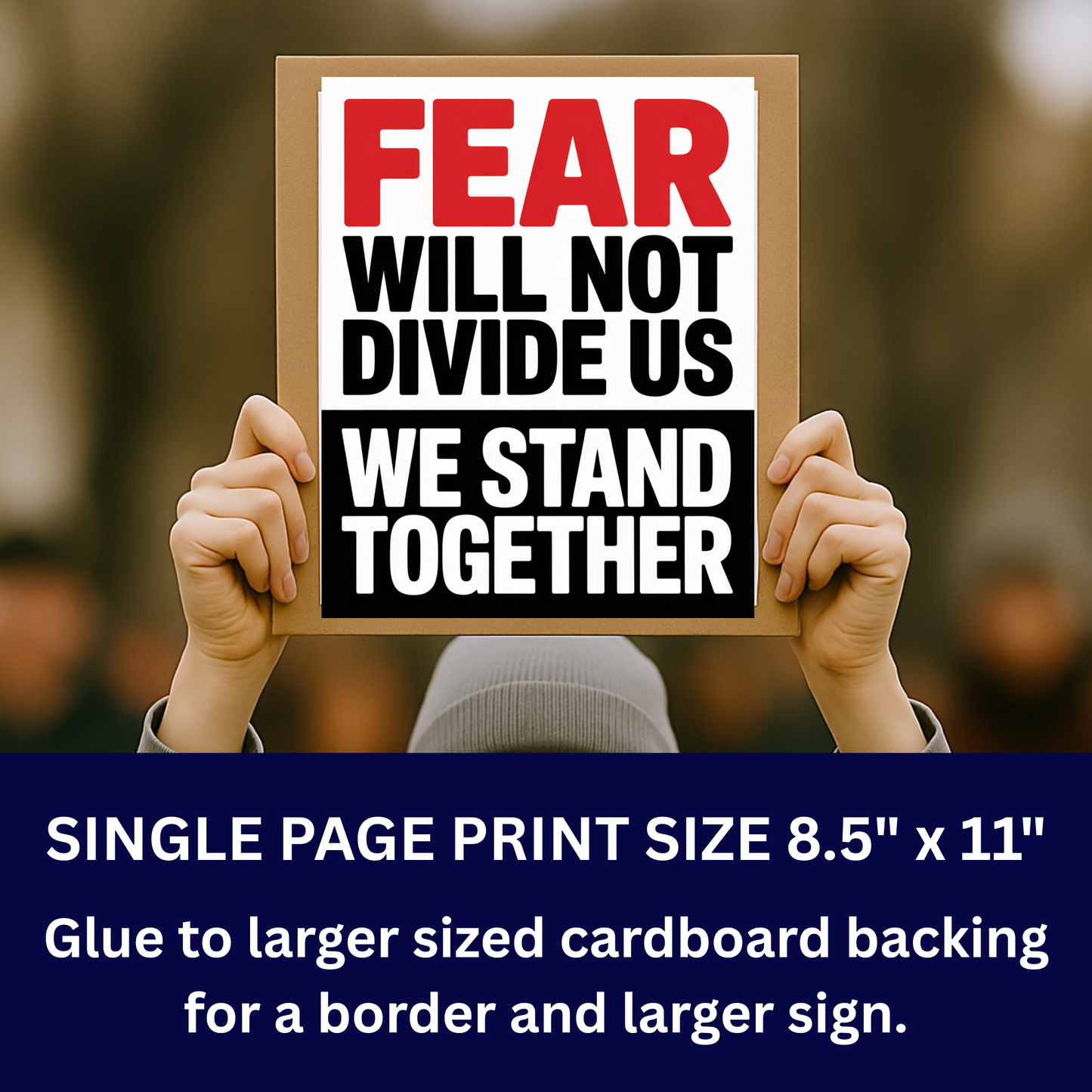 Anti ICE Protest Sign - Fear Will Not Divide Us - Printable Protest Sign Kit - Protest Sign PNG