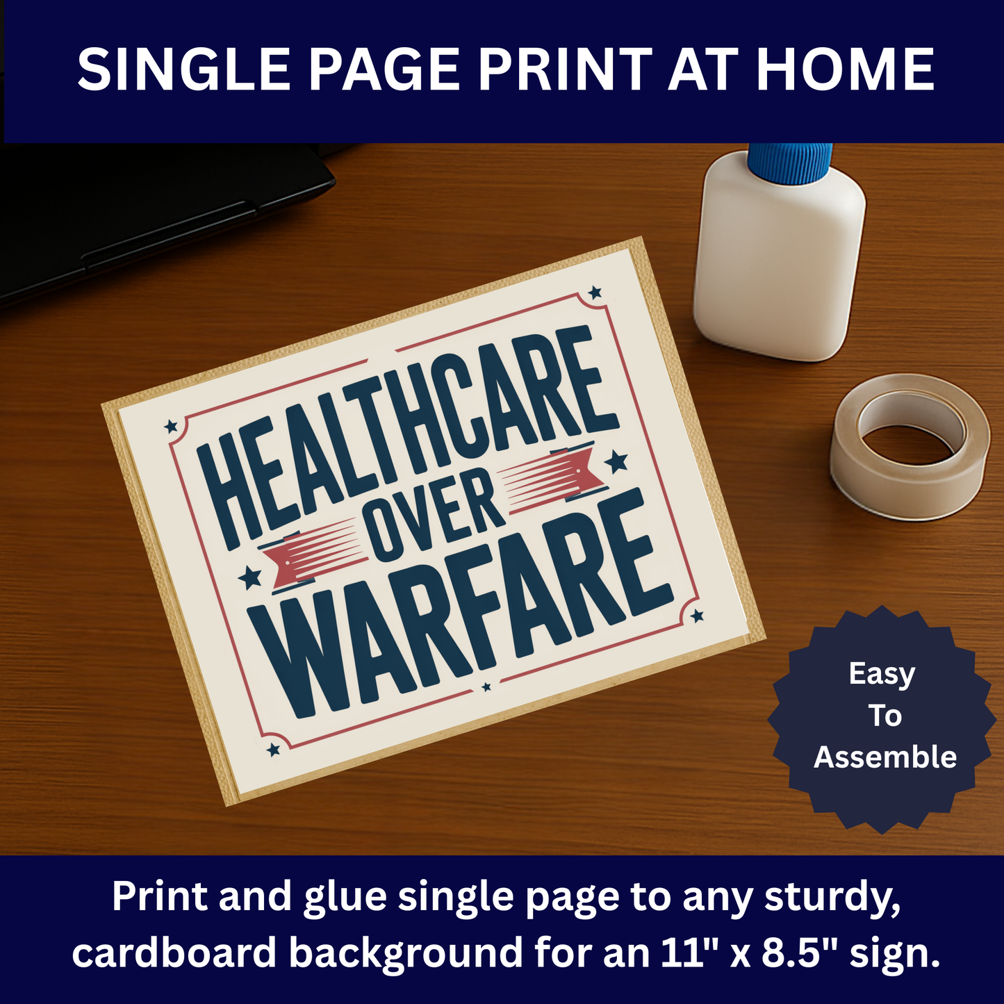 No Kings Protest Sign - Printable Protest Sign Kit - Healthcare Over Warfare