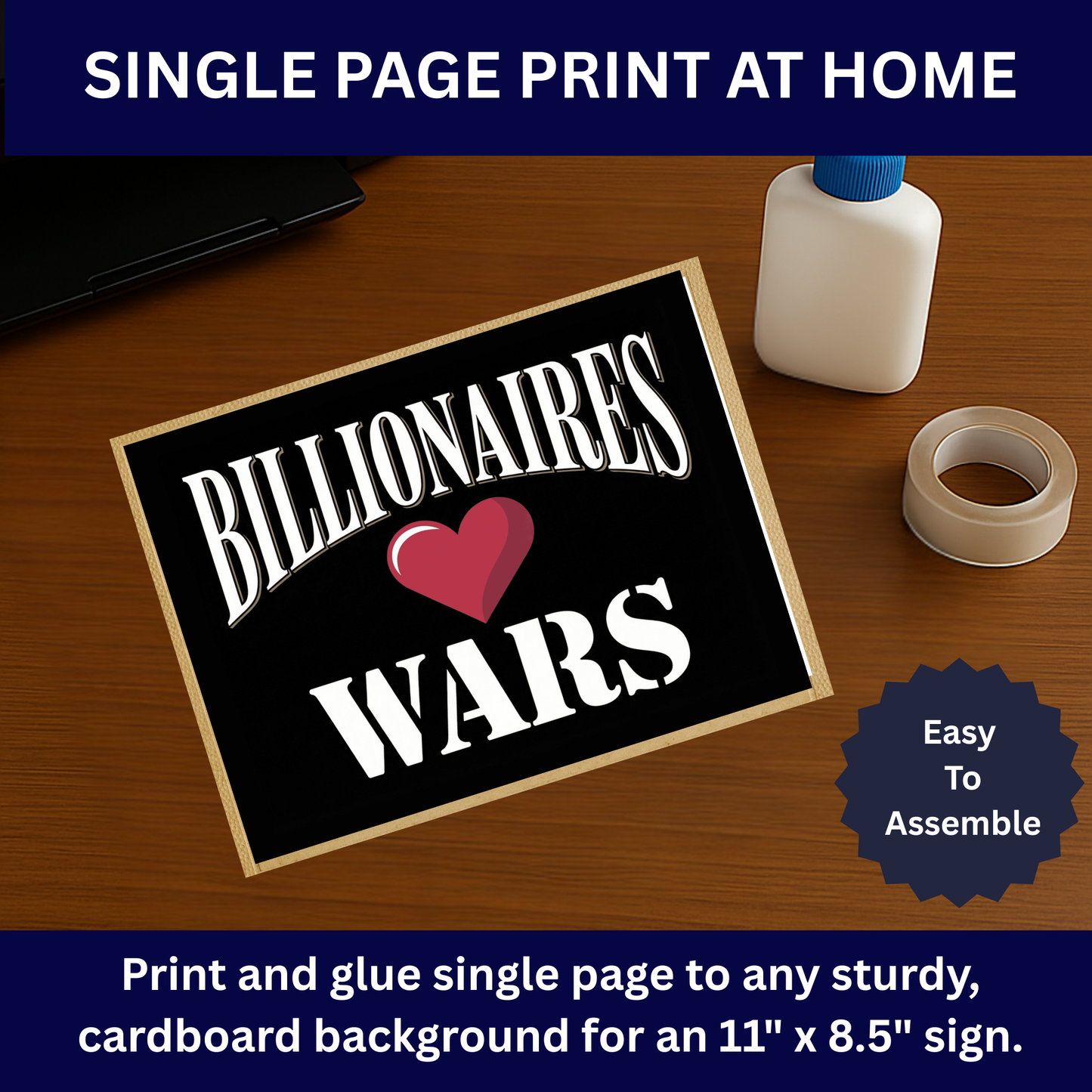 No Kings Protest Sign - Printable Protest Sign Kit - Billionaires Love Wars Sign