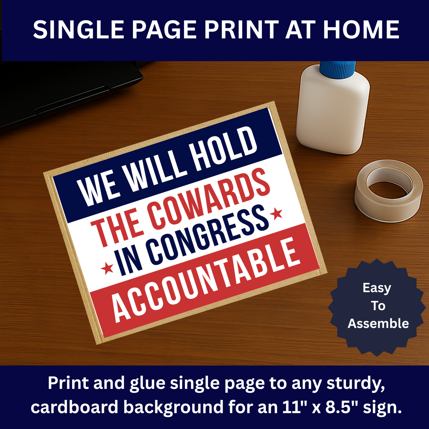 Anti ICE Protest Sign - Printable Protest Sign Kit - Cowards in Congress
