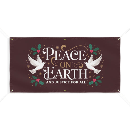 Peace on Earth Banner, Holiday Sign, Christmas Sign, Holiday Outdoor Decor, 2 Sizes, Matte Finish, Hanging Ropes Included, Free Shipping