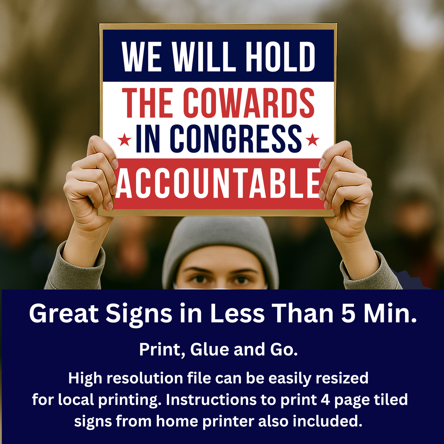 Anti ICE Protest Sign - Printable Protest Sign Kit - Cowards in Congress