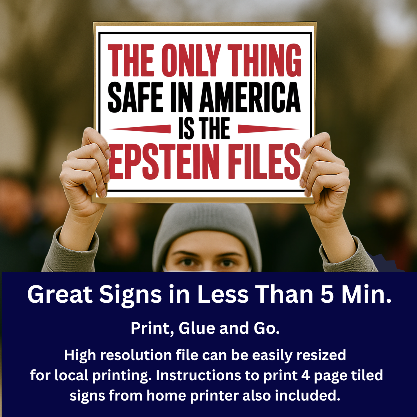 No Kings Protest Sign - Printable Protest Sign Kit - Epstein Files