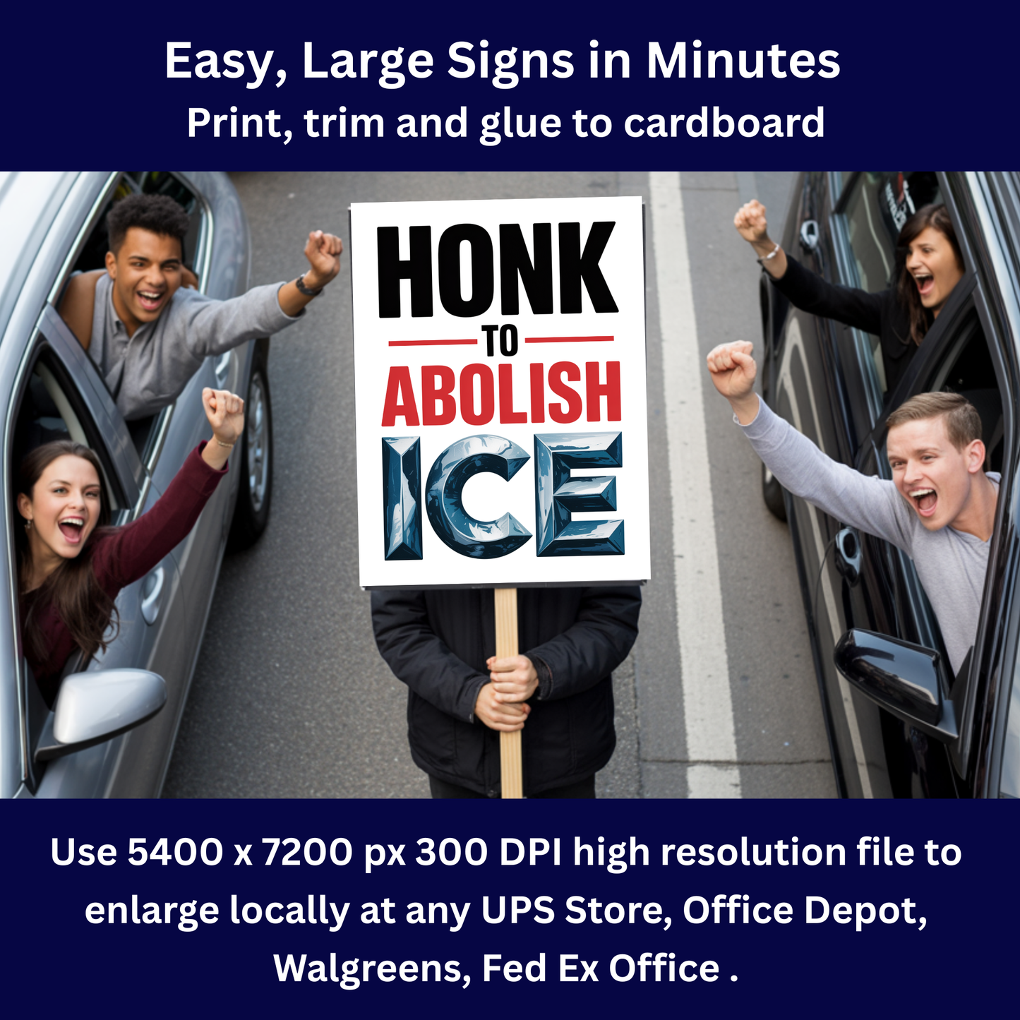 Honk to Abolish ICE Protest Sign - Printable Protest Sign Kit - Protest Sign PNG