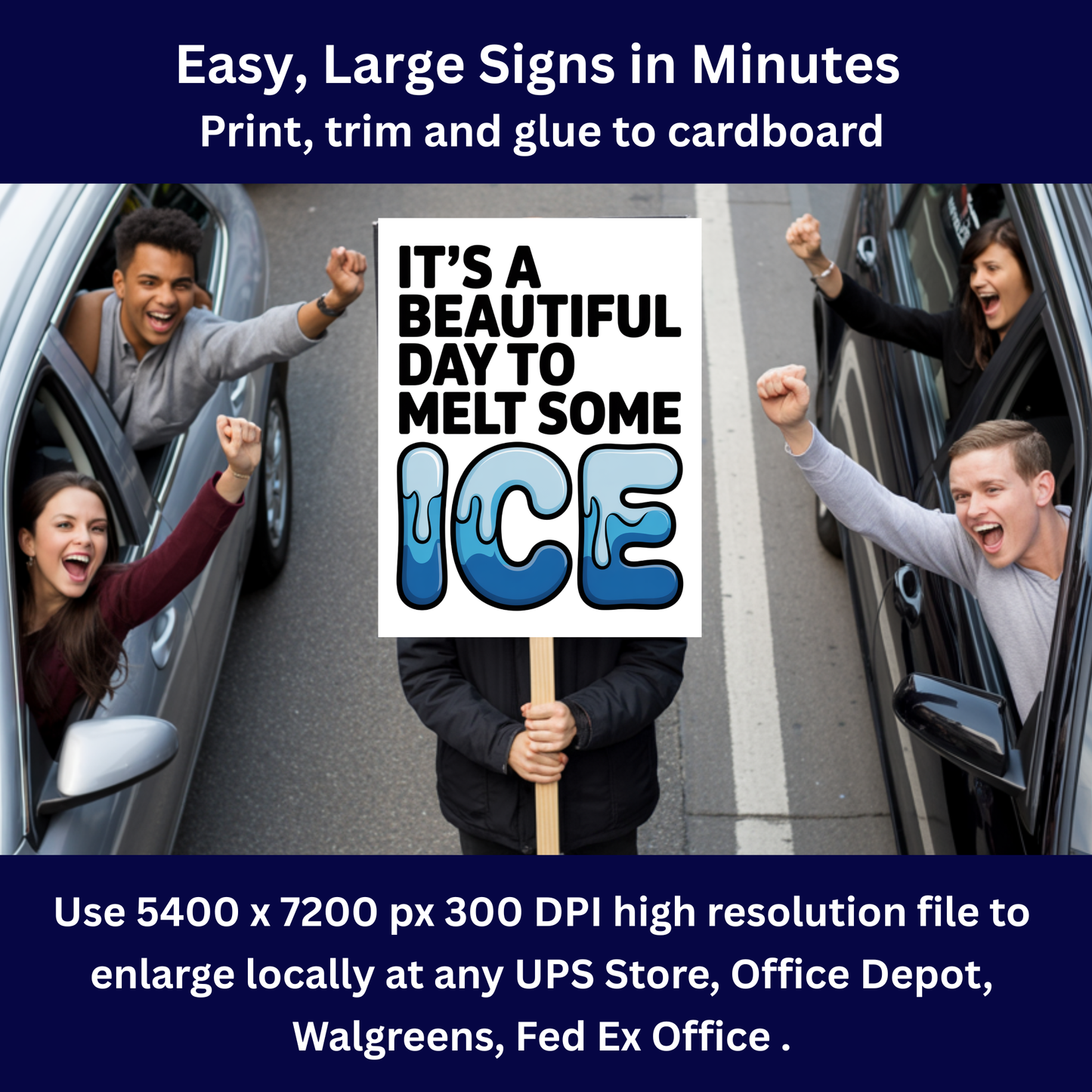 Anti ICE Protest Sign - Printable Protest Sign Kit - It's a Beautiful Day to Melt Some ICE