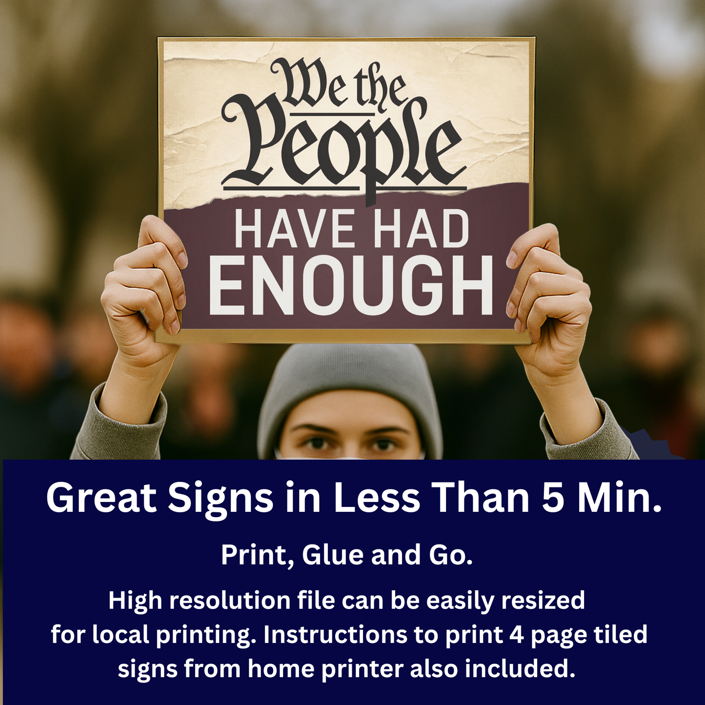 No Kings Protest Sign - Printable Protest Sign Kit - We the People Have Had Enough