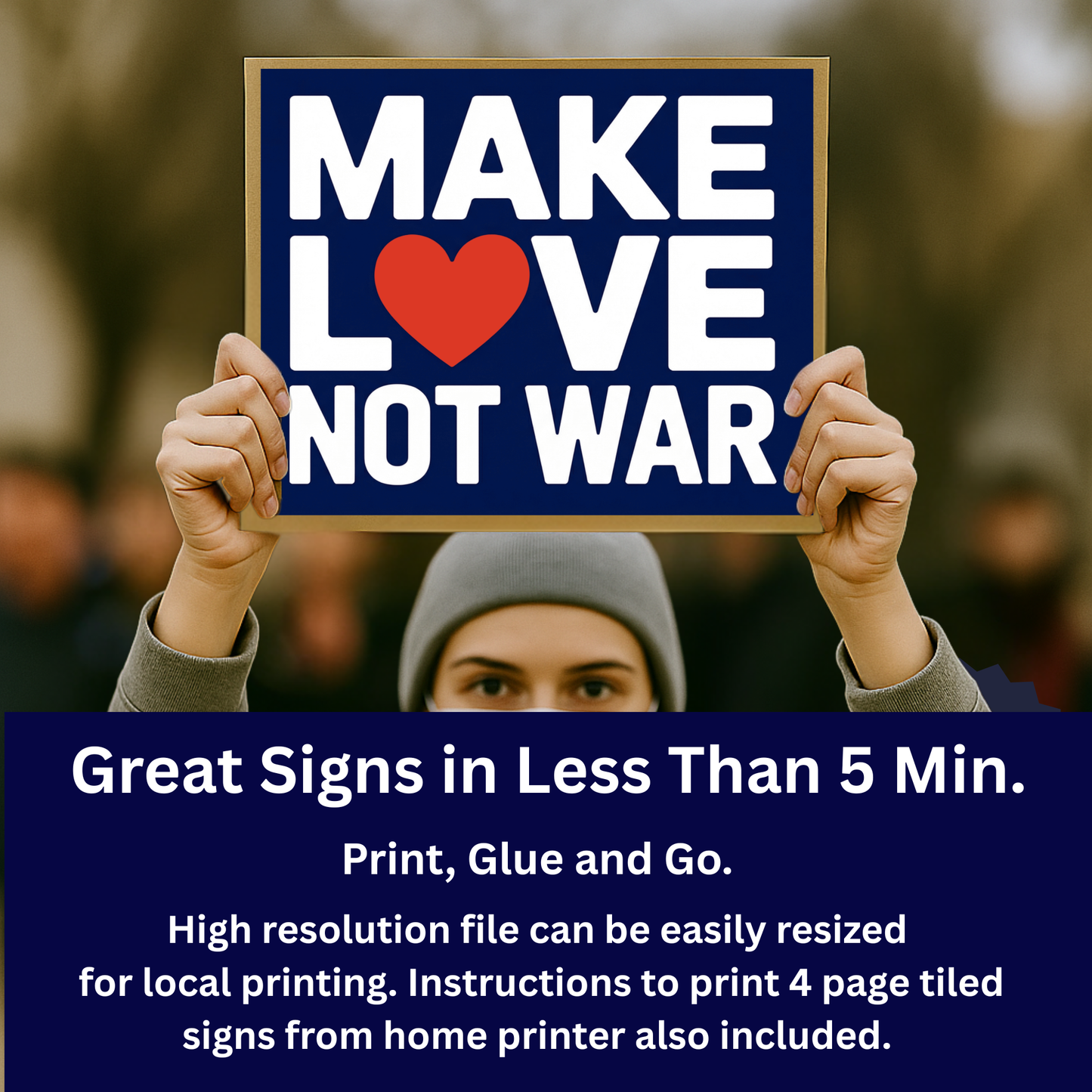 No Kings Protest Sign - Printable Protest Sign Kit - Make Love Not War Sign
