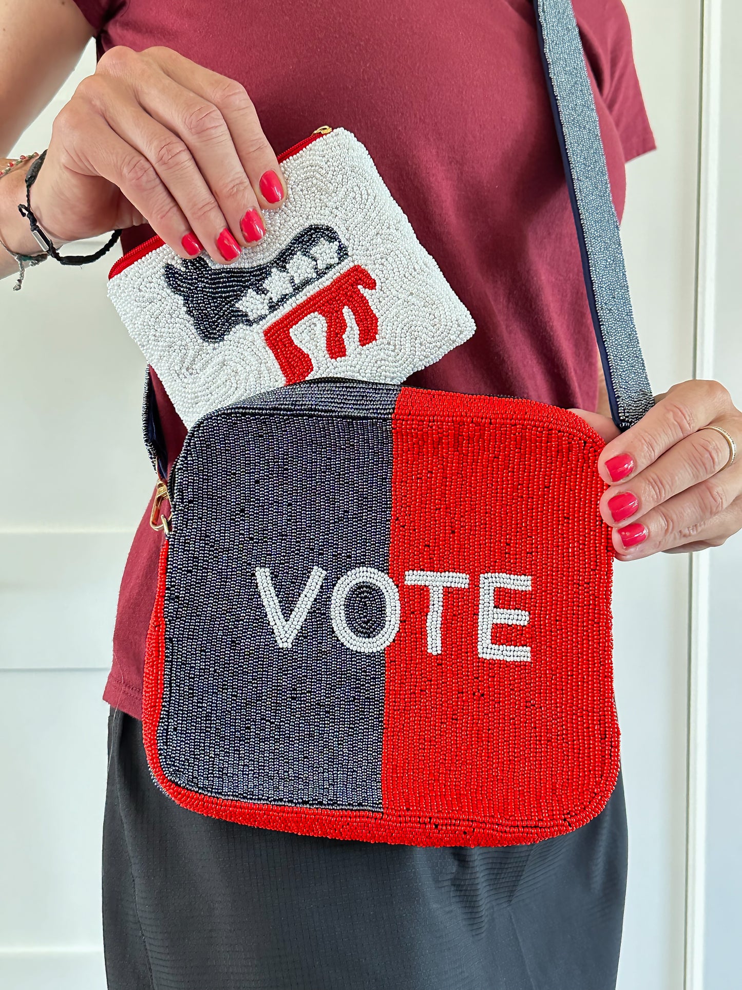 Beaded Purse, Vote Design on Both Sides, Unique, Hard to Find Item, Free Shipping, Great Gift for Democrat, Democrat Gift,