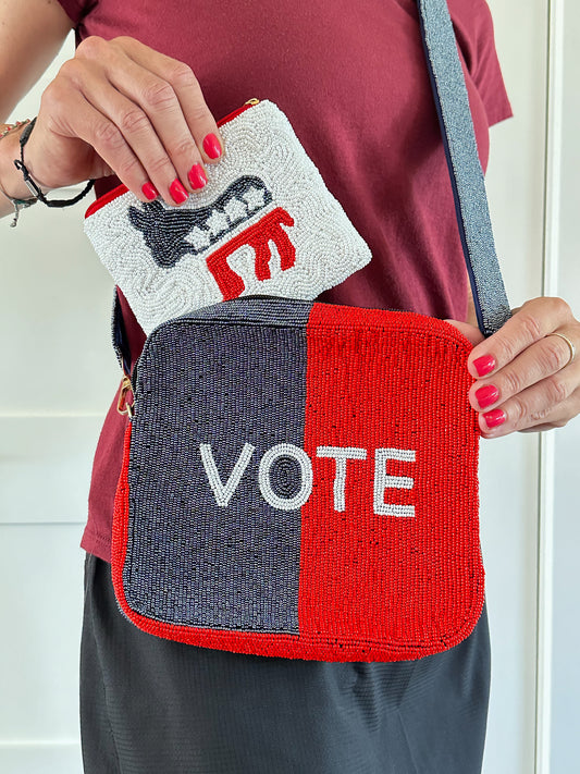 Beaded Purse, Vote Design on Both Sides, Unique, Hard to Find Item, Free Shipping, Great Gift for Democrat, Democrat Gift,