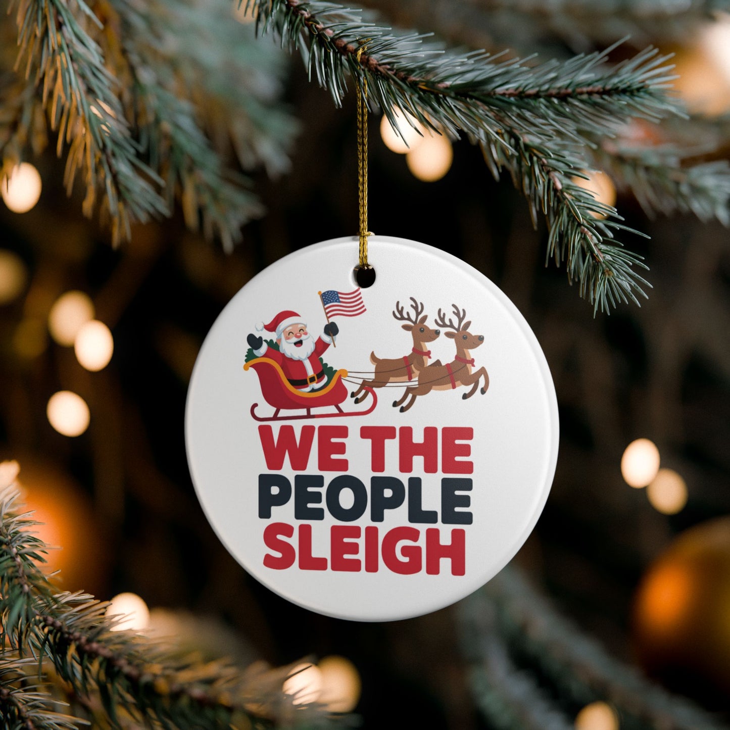 We the People Sleigh Ornament, Ceramic Christmas Ornament, Anti Trump Ornament, Democracy Ornament, Gift for Democrat, Holiday Ornament