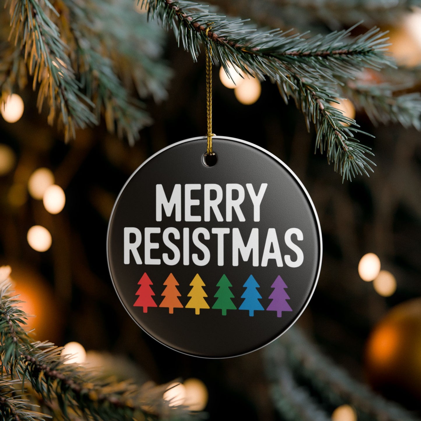 Merry Resistmas Ornament, Ceramic Christmas Ornament, Equality Ornament, Political Ornament, Democracy Ornament, Gift for Democrat