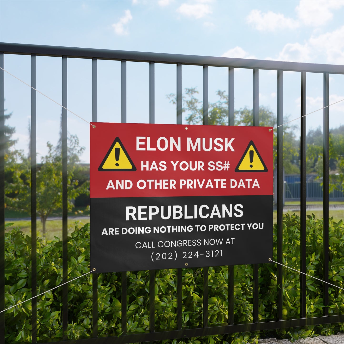 Anti-Elon Musk Banner | Protest Banner | Anti-Trump Sign | 48" x 36" | Ropes Included