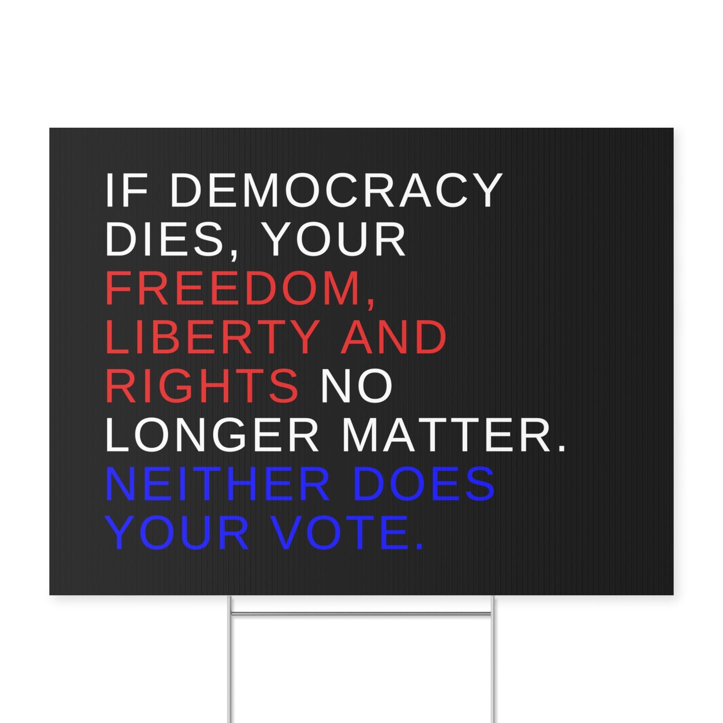 Vote for Democracy Lawn Sign, 18 x 24, Mounting Stake Incl., Print on Both Sides, Democracy Sign, Democracy Garden Sign, Save Democracy Sign