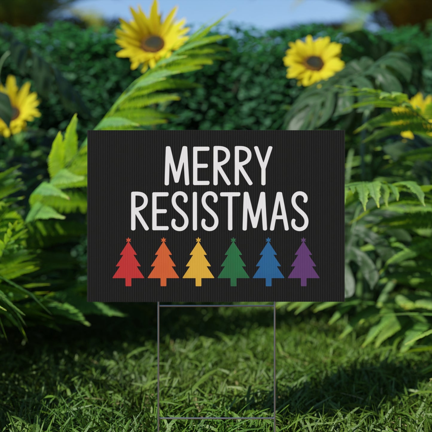 Merry Resistmas Yard Sign, Funny Political Yard Sign, Funny Political Christmas Yard Sign, Democracy Holiday Yard Sign, 3 Sizes with H Stake