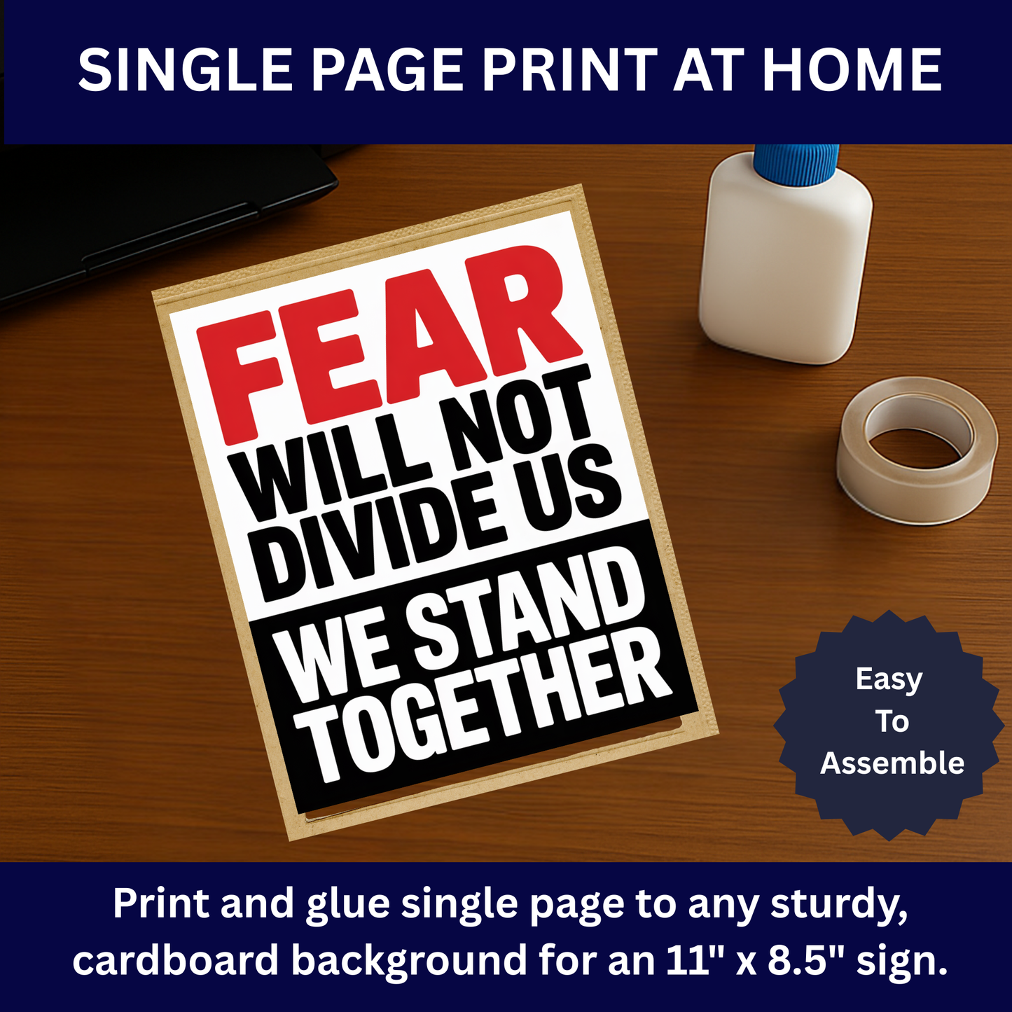 Anti ICE Protest Sign - Fear Will Not Divide Us - Printable Protest Sign Kit - Protest Sign PNG