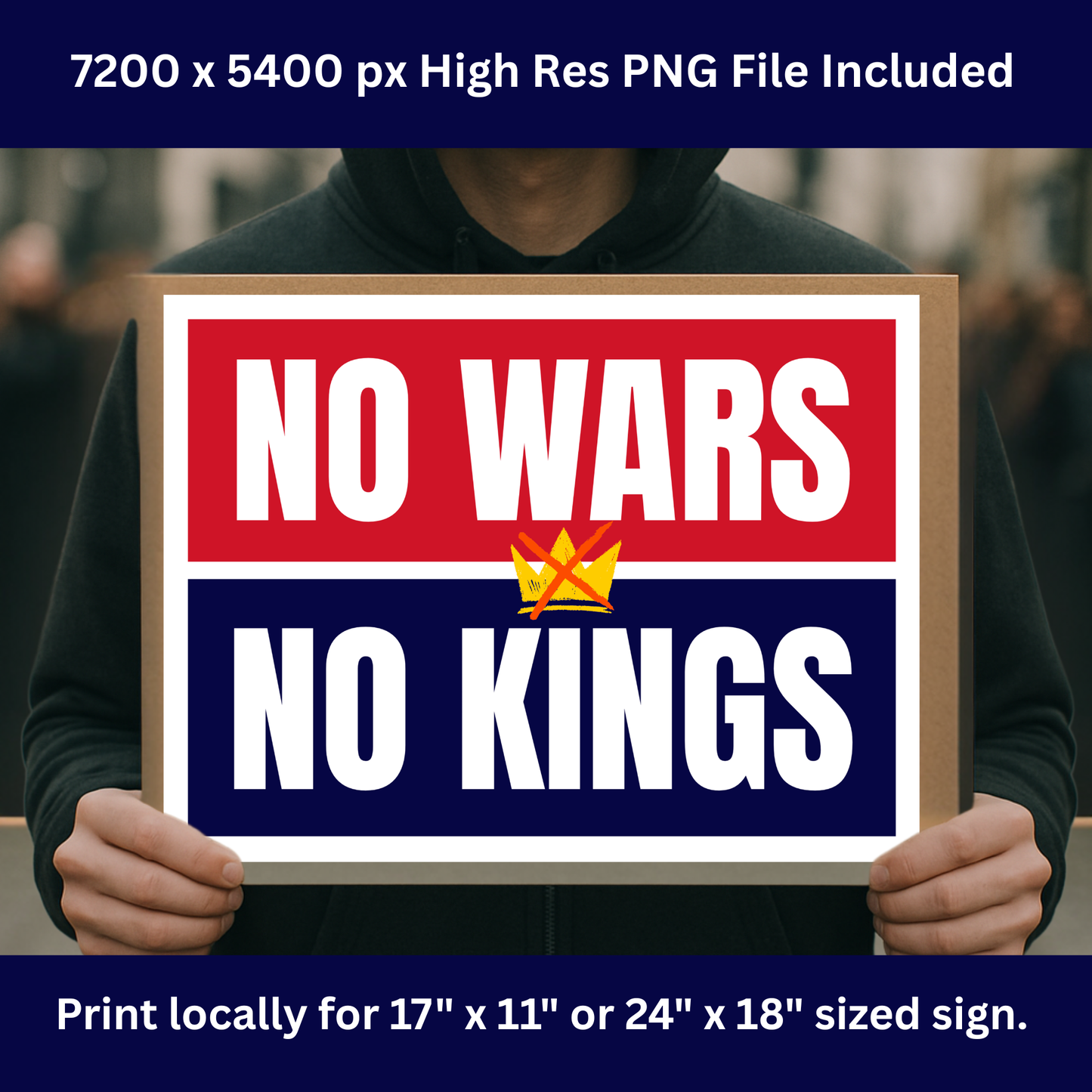 No Kings Protest Sign - Printable Protest Sign Kit - No Wars No Kings Sign