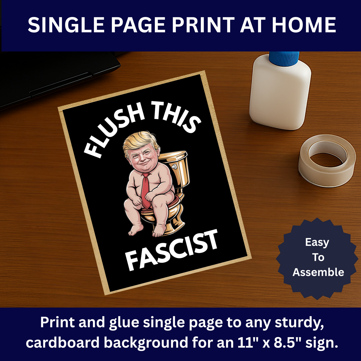 Flush this Fascist Protest Sign, No Kings Printable Protest Sign, Protest PNG, Anti Trump PNG