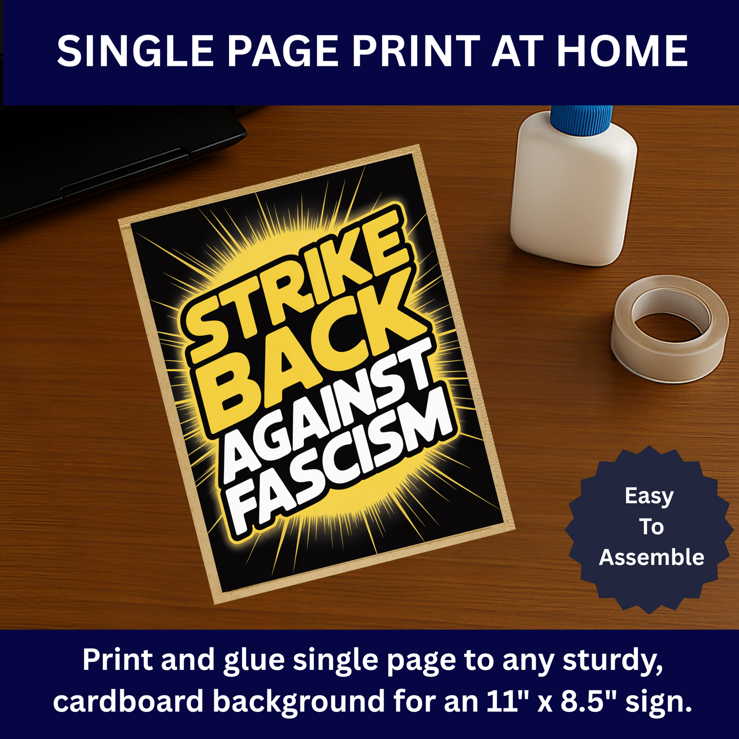 Strike Back Against Fascism Protest Sign, Printable Protest Sign, No Kings Digital Protest Sign