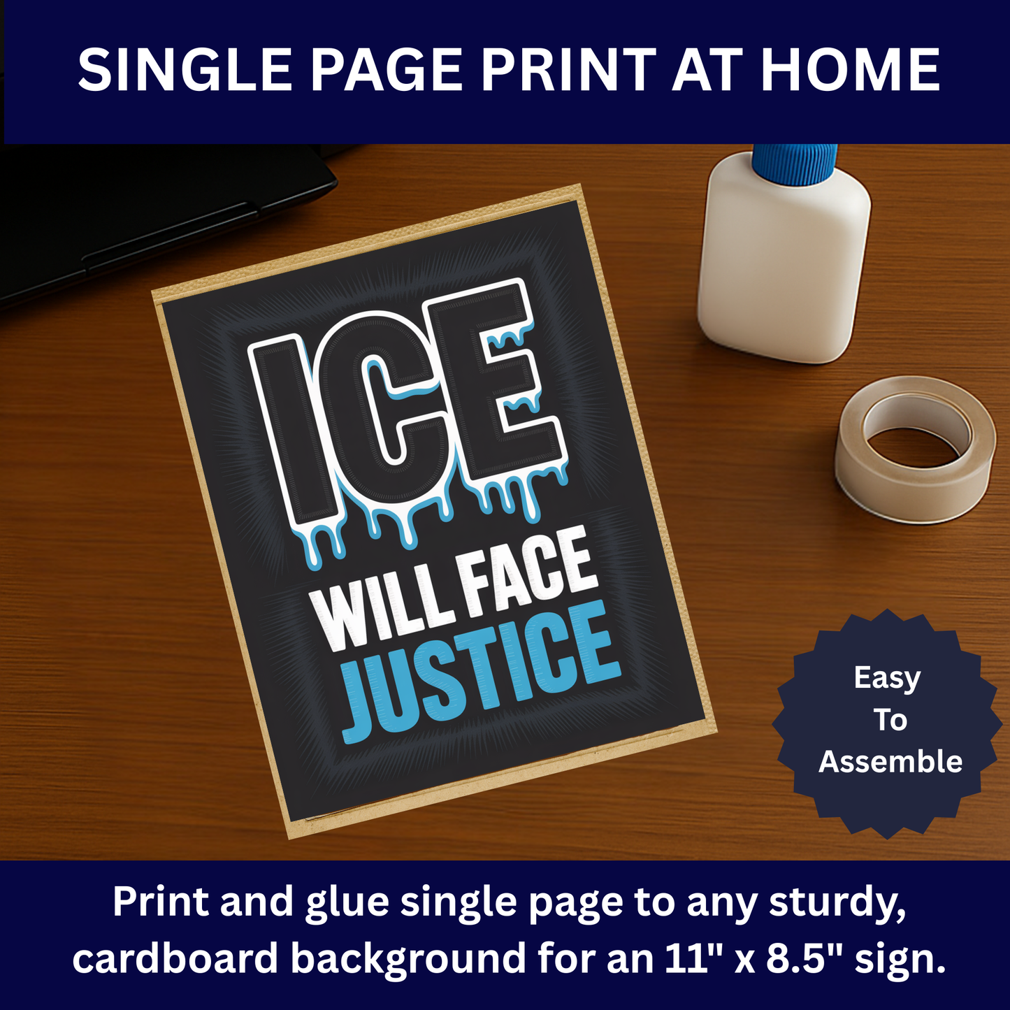 Anti ICE Protest Sign - ICE Will Face Justice - Printable Protest Sign Kit - Protest Sign PNG