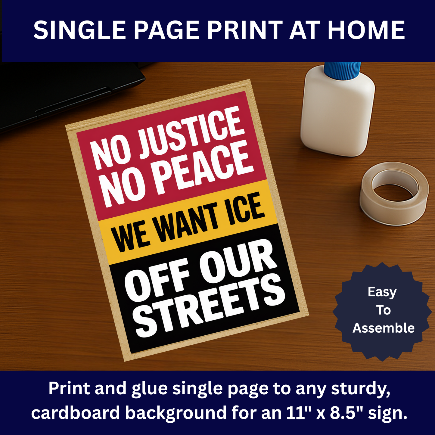 Anti ICE Protest Sign - No Justice No Peace We Want ICE Off Our Streets - Printable Protest Sign Kit - Protest Sign PNG