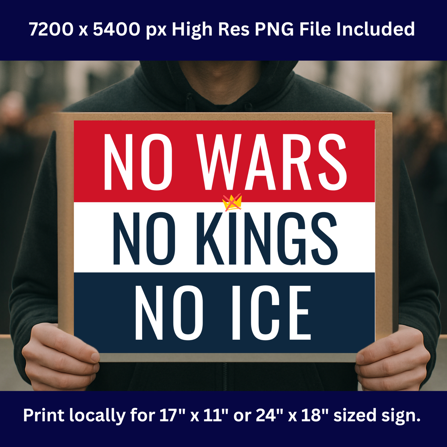 Anti ICE Protest Sign - No Wars, No Kings, No ICE - Printable Protest Sign Kit - Protest Sign PNG